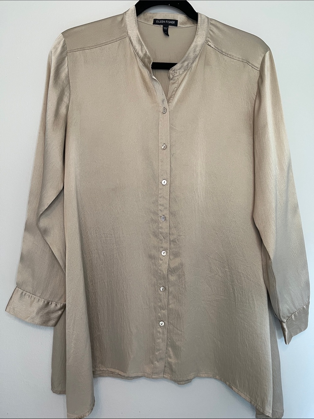 Eileen Fisher 100% Silk Button-Front Tunic in Sand
